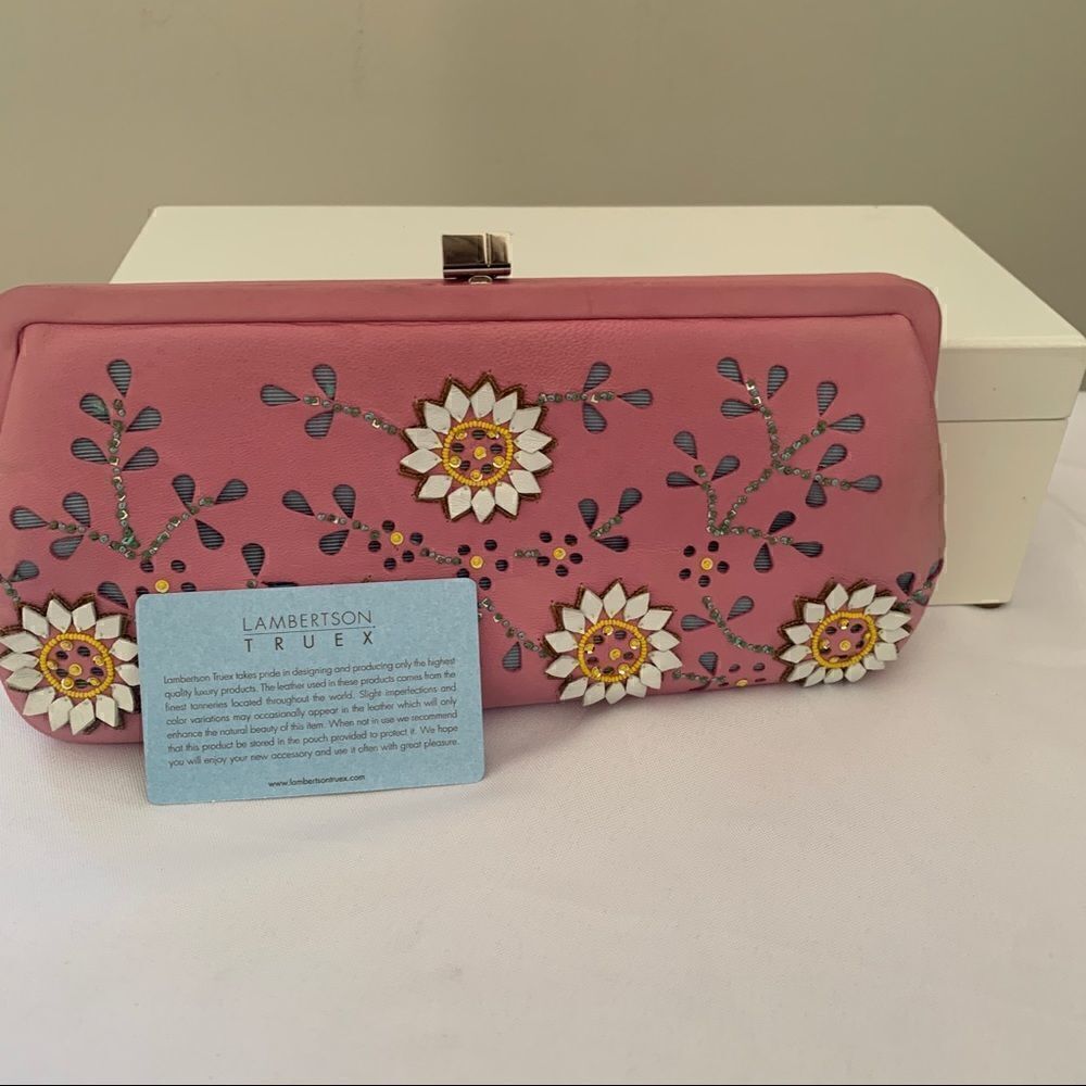 Lambertson Truex Pink Leather Clutch